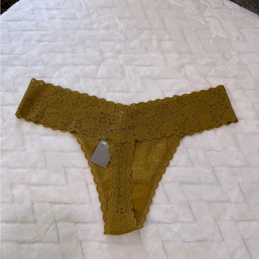 Nwt $12 Aerie American Eagle Vintage Lace Thong Panty Underwear Green Yellow M - Picture 4 of 7
